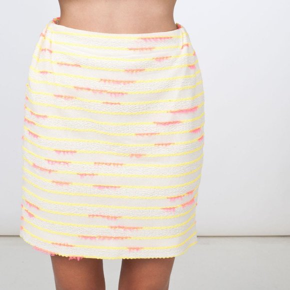 NWT JULIEN DAVID Yellow Multi Colored Cotton Blend Tweed Skirt Size L MSRP $495 - Picture 7 of 12